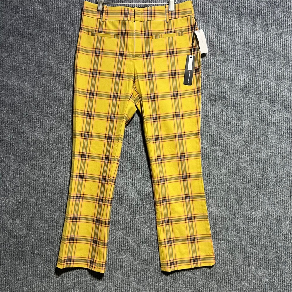 Anthropologie Plaid Trousers Womens 4 Yellow Essential Collection Slim Straight